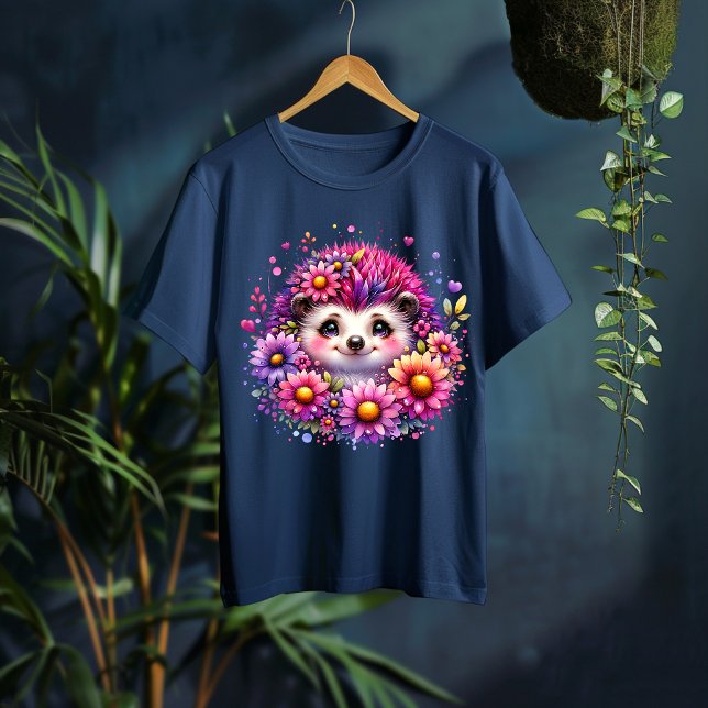 Camiseta Cute Floral Hedgehog Illustration T-Shirt (Criador carregado)