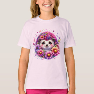 Camiseta Cute Floral Hedgehog Illustration T-Shirt