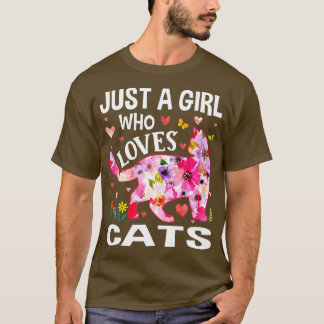 Camiseta Cute Floral Just A Girl Who Loves Cats Dog Lover 