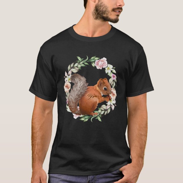 Camiseta Cute Flower Circle And Squirrel  Animal & Nature (Frente)