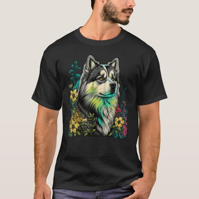 Camiseta Cute Flower summer Floral Alaskan Malamute (Frente)