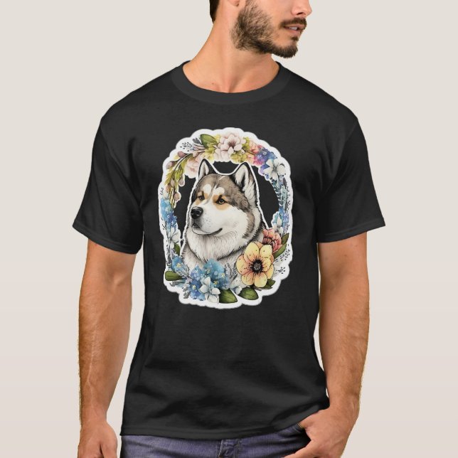 Camiseta Cute Flower summer Floral Alaskan Malamute 1 (Frente)