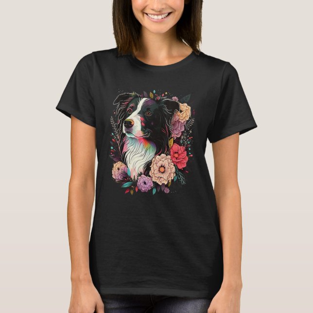 Camiseta Cute Flower summer Floral Border Collie 4 (Frente)