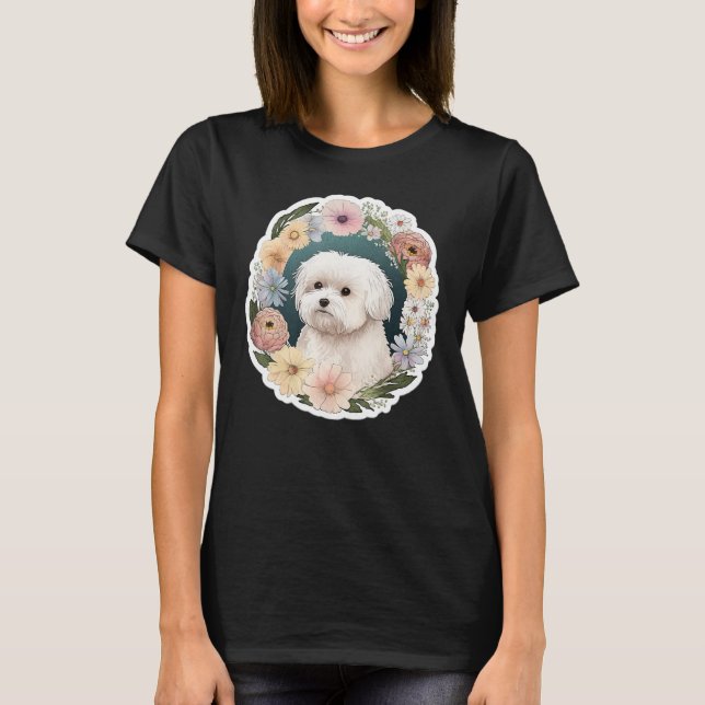 Camiseta Cute Flower summer Floral Maltese dog (Frente)