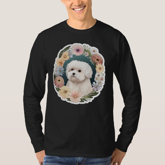 Camiseta Cute Flower summer Floral Maltese dog (Frente)