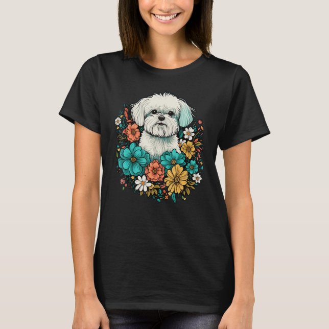 Camiseta Cute Flower summer Floral Maltese dog (Frente)