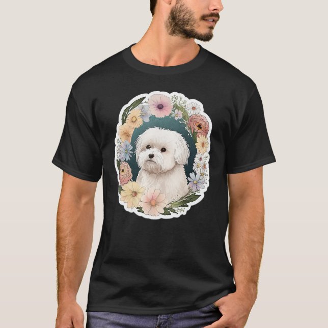 Camiseta Cute Flower summer Floral Maltese dog (Frente)