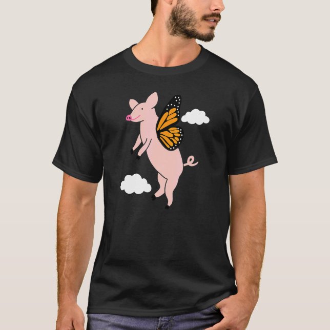 Camiseta Cute Flying Pig with Butterfly Wings Graphic (Frente)