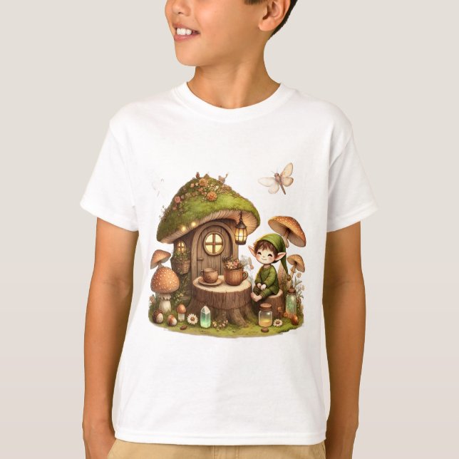Camiseta Cute Forest Elf & Mushroom Kids T-Shirt (Frente)