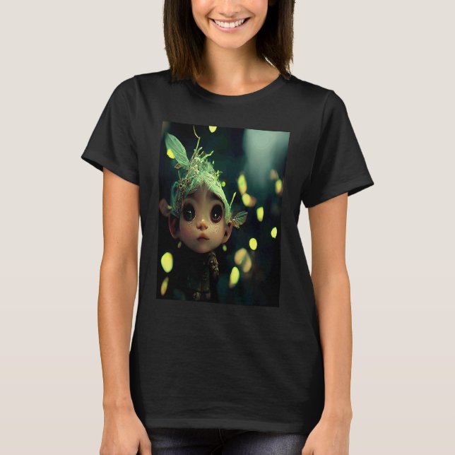 Camiseta Cute Forest Fairy Elf in a Green Bioluminescent Fo (Frente)