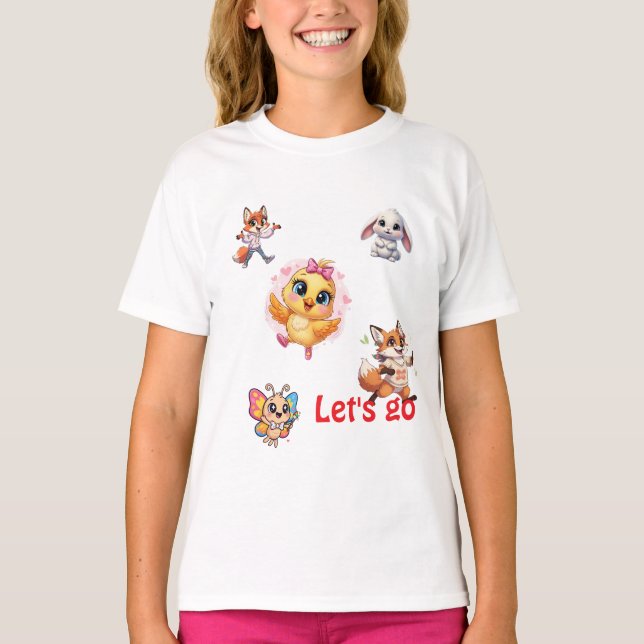 Camiseta Cute Forest Friends Let’s Go Cartoon T-Shirt (Frente)