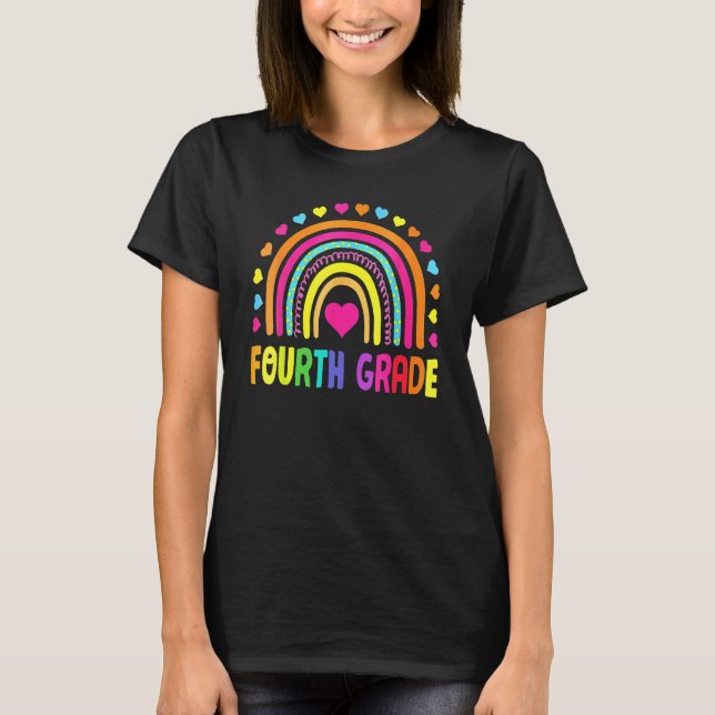 Camiseta Cute Fourth Grade Rainbow Girls Kids Teacher Team  (Frente)