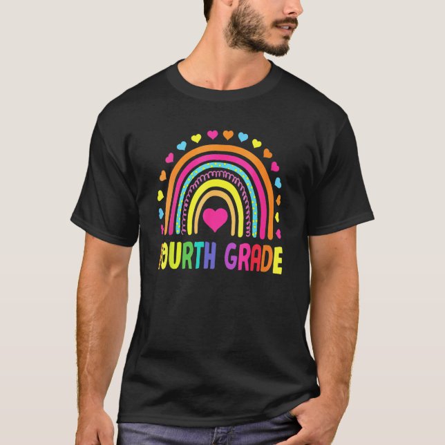 Camiseta Cute Fourth Grade Rainbow Girls Kids Teacher Team  (Frente)