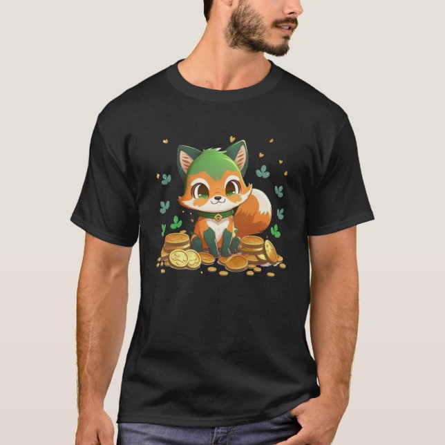 Camiseta Cute Fox and Gold Coins St Patrick s Day Fox   1 (Frente)
