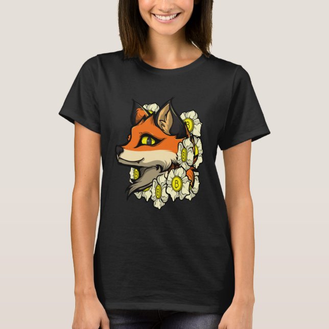 Camiseta Cute Fox Bitcoin  Idea Fox With Flowers Loves Bitc (Frente)