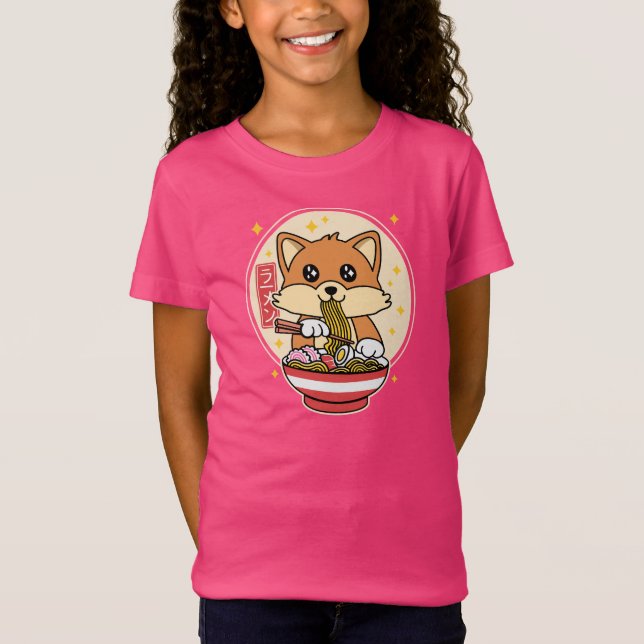 Camiseta Cute Fox Eating Ramen Kawaii - Presente de Comida  (Frente)