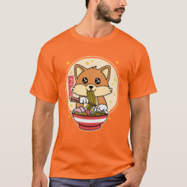 Camiseta Cute Fox Eating Ramen Kawaii - Presente de Comida