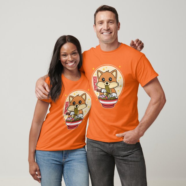 Camiseta Cute Fox Eating Ramen Kawaii - Presente de Comida  (Unissex)