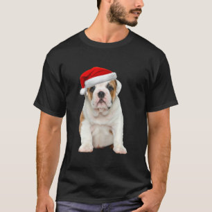 Camiseta Cute French Buldogue Puppy Santa Hat French Chris
