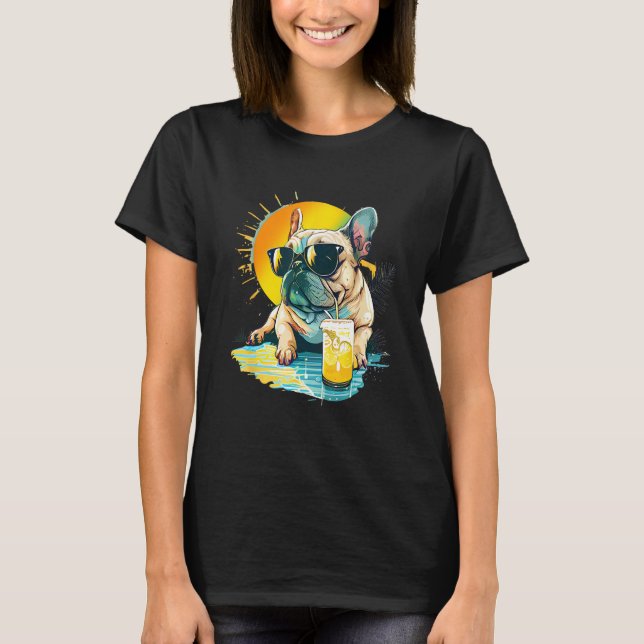 Camiseta Cute French Bulldog chillin tropical drink on summ (Frente)