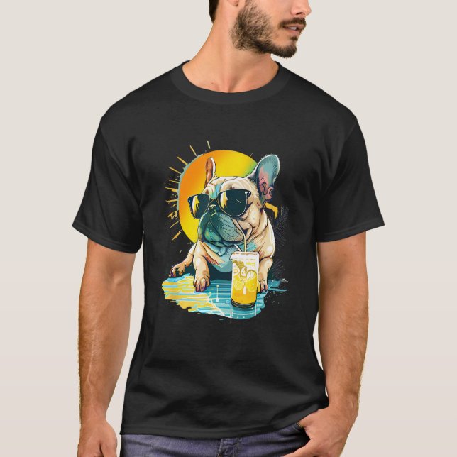 Camiseta Cute French Bulldog chillin tropical drink on summ (Frente)