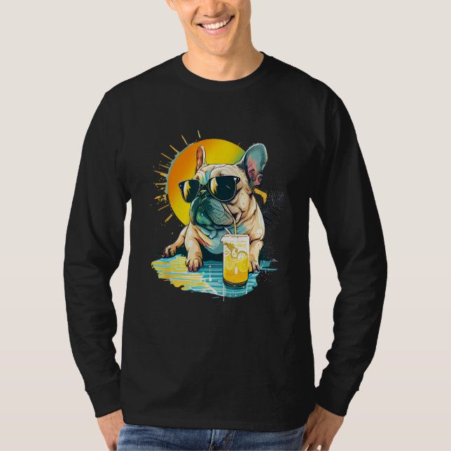 Camiseta Cute French Bulldog chillin tropical drink on summ (Frente)