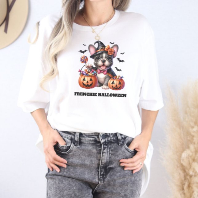 Camiseta Cute French Bulldog Halloween Candy Witch (Criador carregado)