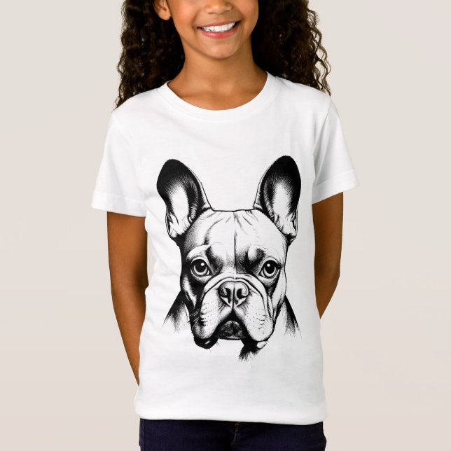 Camiseta Cute French Bulldog Pencil Sketch Girls (Frente)