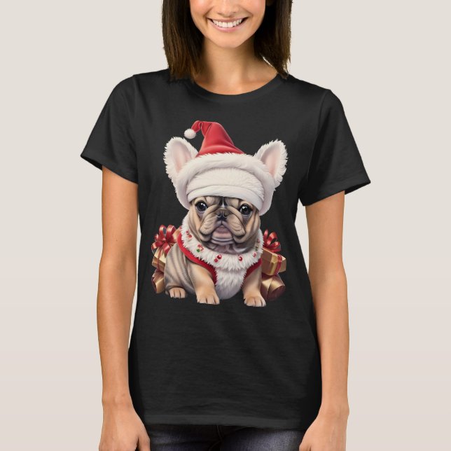 Camiseta Cute French Bulldog Santa Hat Merry Christmas T Sh (Frente)