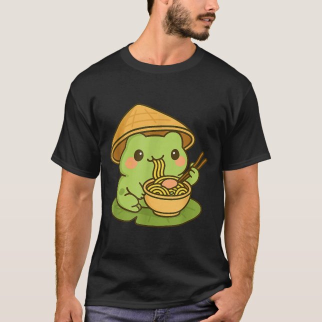 Camiseta Cute Frog Eating Ramen Anime Japanese Men Women Ki (Frente)