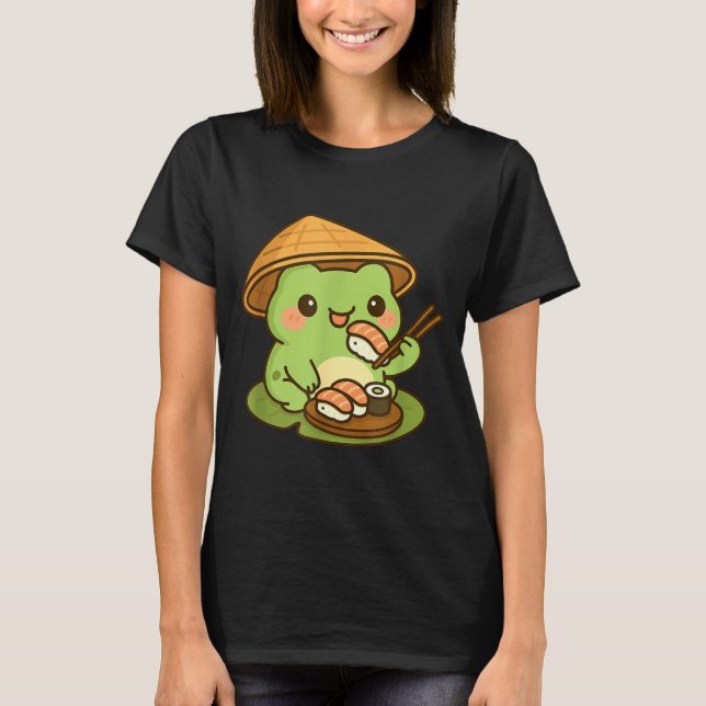 Camiseta Cute Frog Eating Sushi Anime Japanese Men Women Ki (Frente)