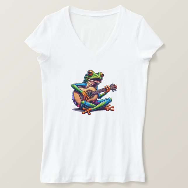 Camiseta Cute Frog Playing a Guitar (Frente do Design)
