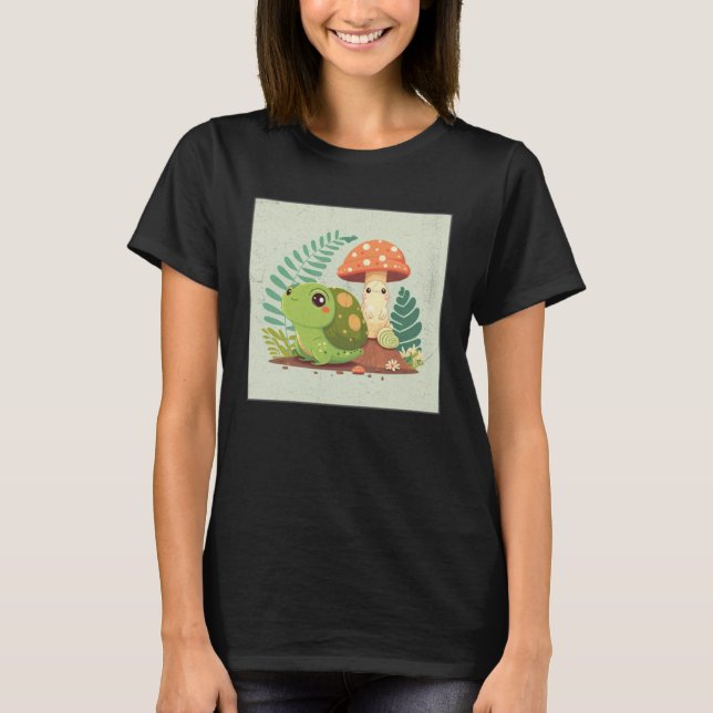 Camiseta Cute Frog Snail Illustration Shell Friends Women K (Frente)