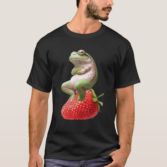 Camiseta Cute Frog With A Strawberry  Animal (Frente)