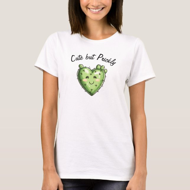 Camiseta Cute Funny Cactus Heart Valentine's Day  (Frente)