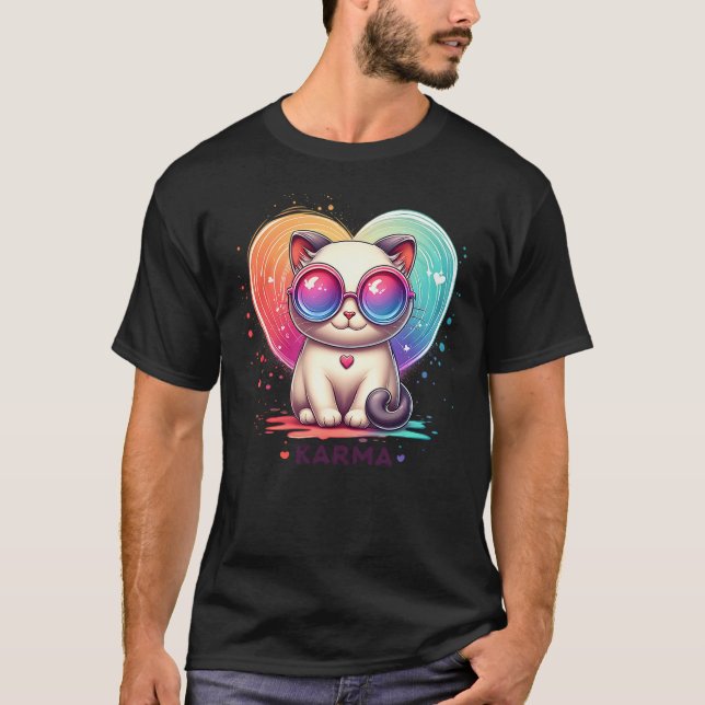 Camiseta Cute Funny Cat Lover Heart Shape Karma (Frente)