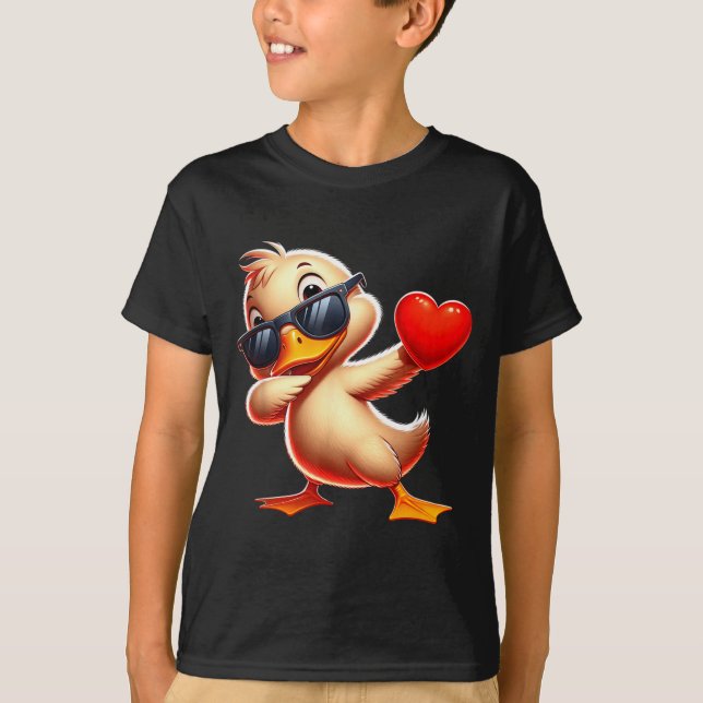 Camiseta Cute Funny Cool Duck Dabbing Heart Valentines Day  (Frente)