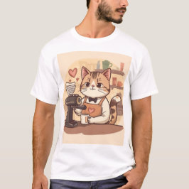 Camiseta Cute Funny Cozy Barista Cat & Coffee T-shirt