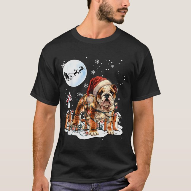 Camiseta Cute Funny English Bulldog Christmas Lights Santa  (Frente)
