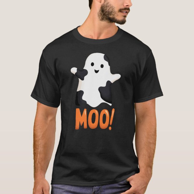 Camiseta Cute Funny Ghost Cow Moo I mean Boo Halloween Cost (Frente)