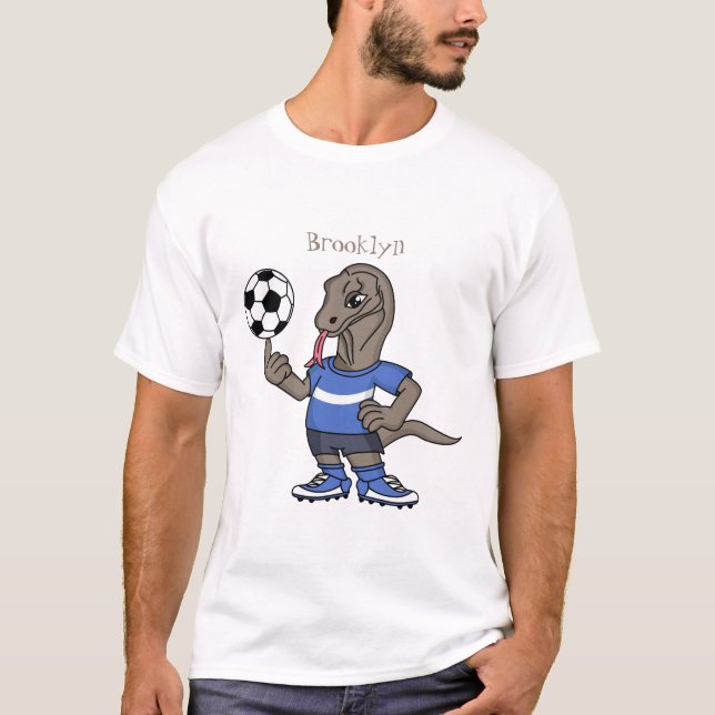 Camiseta Cute funny Komodo dragon playing soccer cartoon (Frente)