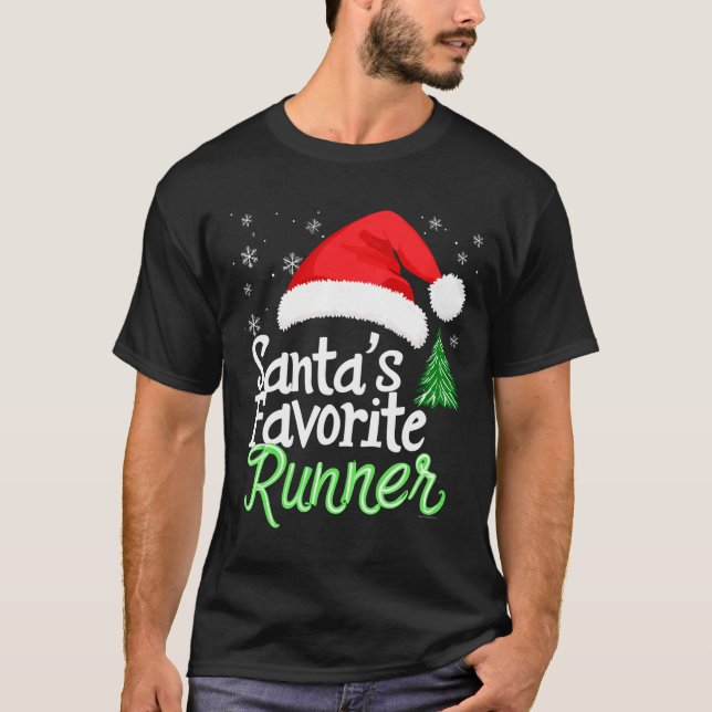 Camiseta Cute Funny Santa's Favorite Runner Christmas Run H (Frente)