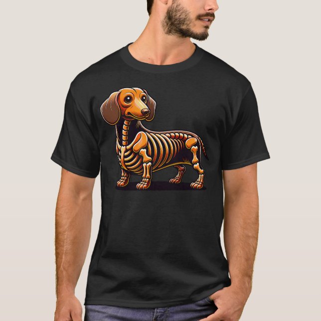 Camiseta Cute Funny Skeleton Dachshund Wiener Dog Halloween (Frente)