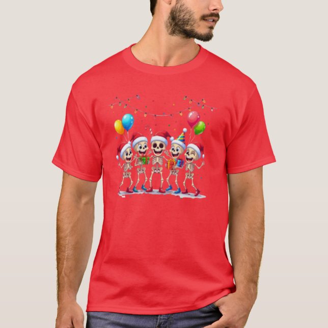 Camiseta Cute Funny Skeletons Christmas & New Year Celebrat (Frente)