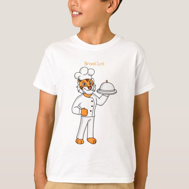 Camiseta Cute funny tiger chef cartoon illustration (Frente)