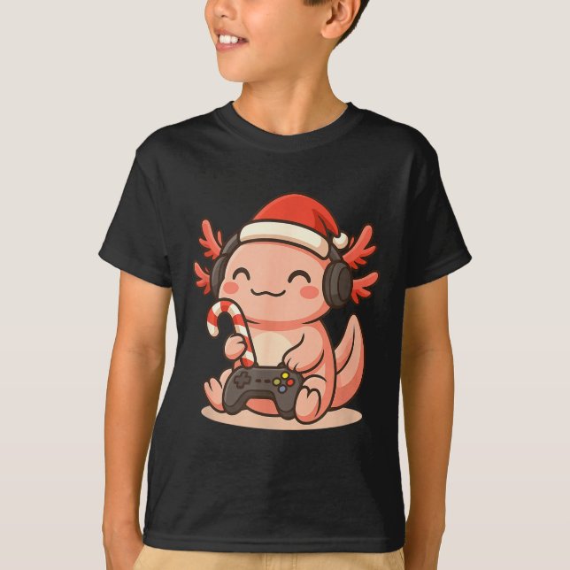 Camiseta Cute Gamer Axolotl Christmas Design  (Frente)