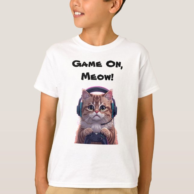Camiseta Cute Gamer Cat Kids T-Shirt – Funny Gaming Kitten  (Frente)