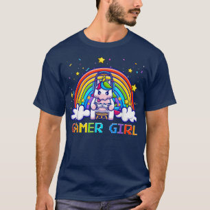 Camiseta Cute Gamer Girl Gift Rainbow Unicorn Gaming Cool V