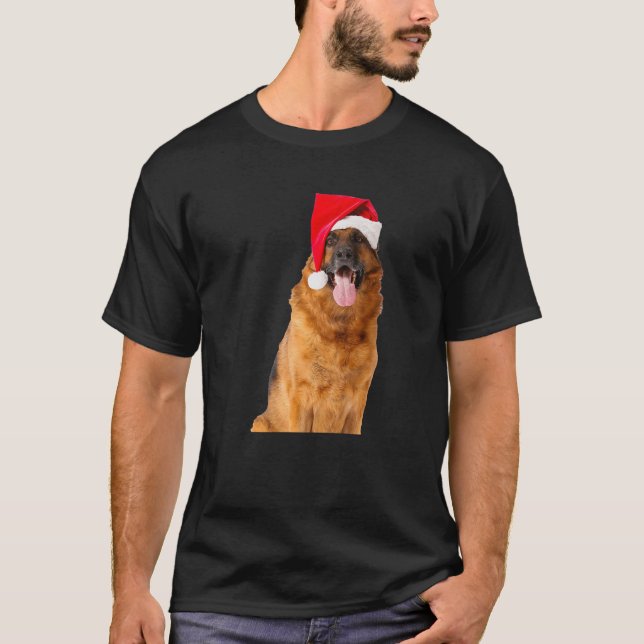 Camiseta Cute German Shepherd Santa Hat Image Funny Christm (Frente)