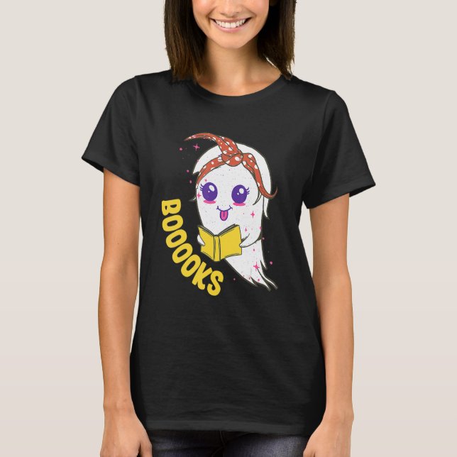 Camiseta Cute Ghost Book Reading For Teacher Booooks Hallow (Frente)